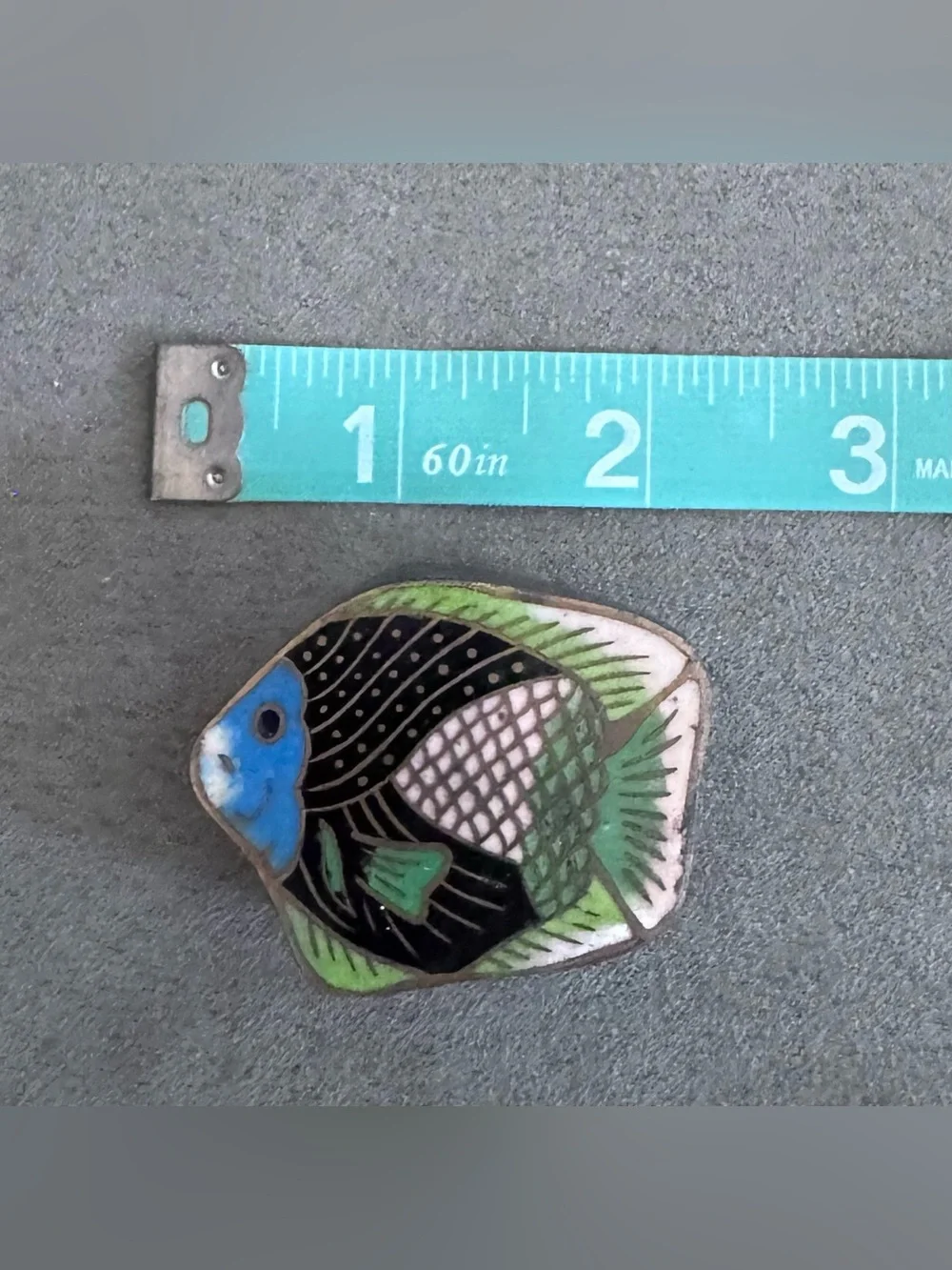 Enamel Trinket Box with Fish Motif in Blue, Black & Green